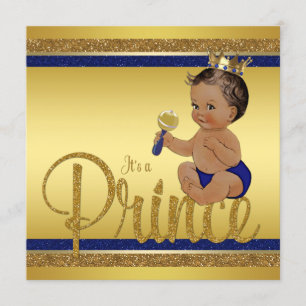 Königliche Blaue Gold Glitter Ethnische Prinz Baby Einladung