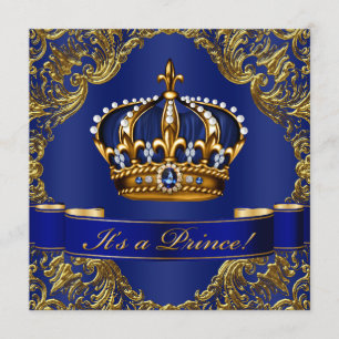 Königliche Blaue Gold Kronprinz Baby Shower Einladung