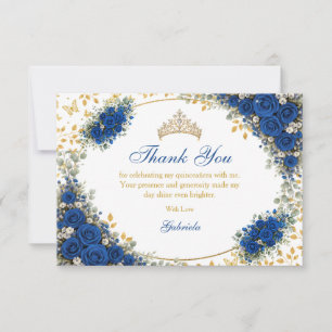Königliche Blaue Goldene Schmetterlinge Quinceañer Dankeskarte