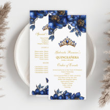 Königliche blaue goldene Tiara Floral Quinceañera