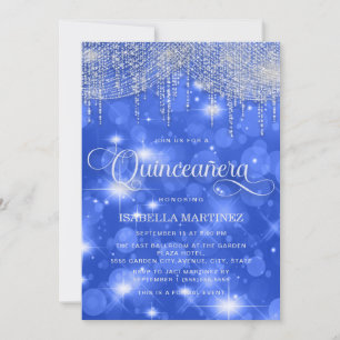 Königliche Blaue Lichterkette Funkeln Quinceañera Einladung
