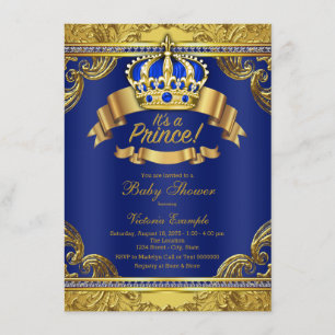 Königliche Blaue Prinz Baby Shower mit Goldkrone Einladung