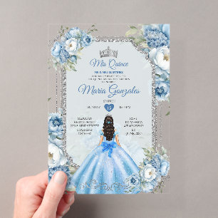 Königliche blaue Prinzessin Blumen Silber Krone Mi Acryleinladungen