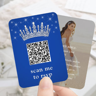 Königliche blaue Quinceañera-Krone & Sterne QR RSV Begleitkarte