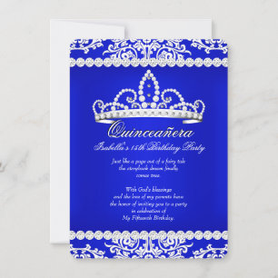 Königliche blaue Quinceanera-Tiara zum 15. Geburts Einladung