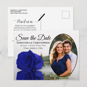 Königliche Blaue Rose Oval Foto Hochzeit Termin vo Ankündigungspostkarte