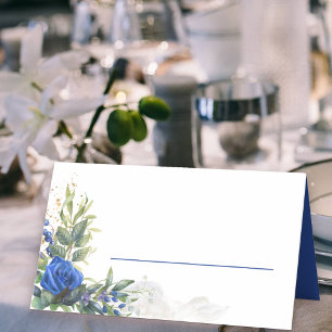 Königliche Blaue Rose und Eukalyptusblätter Platzkarte