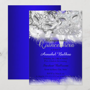Königliche Blaue Silber Glanz Maskenball Quinceane Einladung
