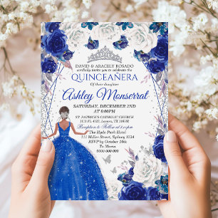 Königliche Blaue Silber Glitter Quinceañera Prinze Einladung