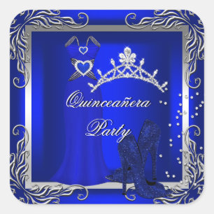 Königliche blaue silberne Quinceanera blaue High H Quadratischer Aufkleber