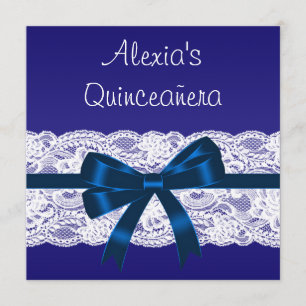 Königliche Blaue Weiße Spitze Quinceanera Einladung