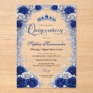 Königliche Blue & Silber Quinceanera  Acryleinladungen