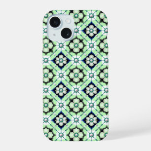 Königliche Blumenfliese Luxe ✨ Blaue Grüne Perle E iPhone 15 Hülle