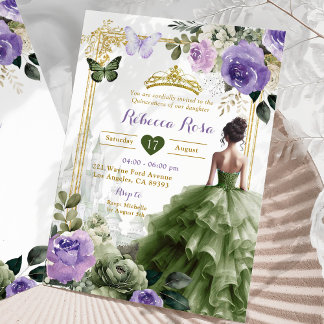 Königliche Burg Lila Sage Green Prinzessin 15 Años Einladung