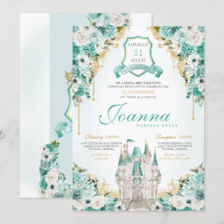 Königliche Burg Turquoise Floral Prinzessin Quince Einladung