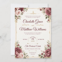 Königliche Burgunder-Aquarell-Blumen-Hochzeitseinl