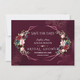 Königliche Burgunder Florale Geometrische Hochzeit Save The Date