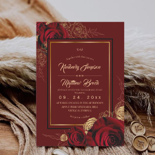 Königliche Burgunderrosen Boho-Hochzeit Einladung