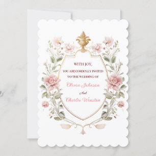 Königliche Eleganz Hochzeit Rosa Blumen Goldene Kr Einladung
