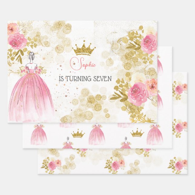 Königliche Feier Rosa Geburtstag der Prinzessin Geschenkpapier Set (Set)