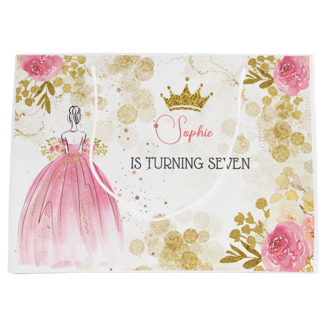 Königliche Feier Rosa Geburtstag der Prinzessin Große Geschenktüte (Vorderseite)