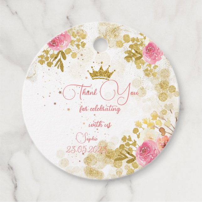 Königliche Feier Rosa Prinzessin Geburtstag danke Geschenkanhänger (Vorderseite)