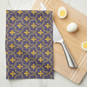 Königliche Fleur-de-Lis Lila und Gold Muster Geschirrtuch