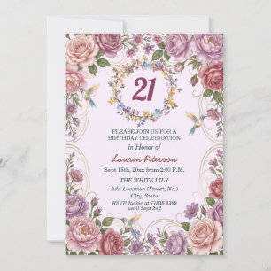 Königliche Goldene Florale Kolibris 21. Geburtstag Einladung