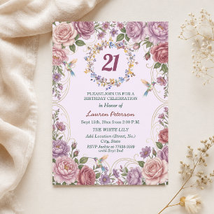 Königliche Goldene Florale Kolibris 21. Geburtstag Einladung