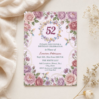 Königliche Goldene Florale Kolibris 52. Geburtstag Einladung