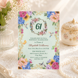 Königliche Goldene Florale Kolibris 61. Geburtstag Einladung