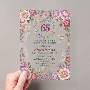 Königliche Goldene Florale Kolibris 65. Geburtstag Acryleinladungen
