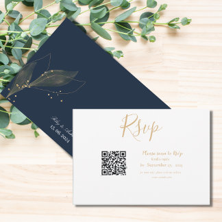 Königliche Hochzeitsnacht - blaue QR-Code minimali RSVP Karte