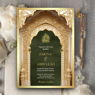 Königliche Islamische Arch Olive Grün Gold Muslimi Einladung