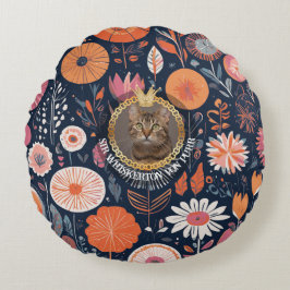 Königliche Katze Dunkle Navy-Blumen Aristokraten-M Rundes Kissen