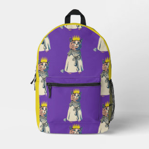 Königliche Katze in Krone und Robe Vintage Pop Art Bedruckter Rucksack