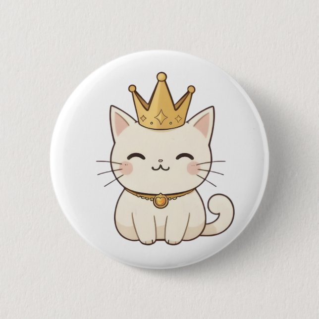 Königliche Katze mit goldener Krone Kawaii-Design Button (Vorderseite)