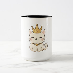 Königliche Katze mit goldener Krone Kawaii-Design Zweifarbige Tasse
