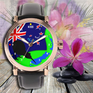 "Königliche Kiwi-" Vogel u. Neuseeland-Karte - Armbanduhr