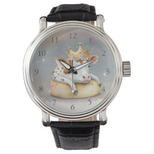 Königliche Kuh träumt auf dem Käsethrone Armbanduhr