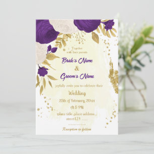 Königliche lila Blume Goldhochzeit Einladung