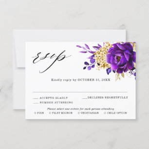Königliche Lila Violette Goldene Blumige Botanisch RSVP Karte