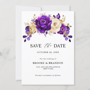 Königliche Lila Violette Goldene Blumige Botanisch Save The Date