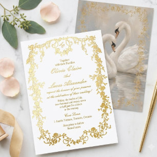 Königliche Luxus Weiße und Goldene Rosen Hochzeit Folieneinladung
