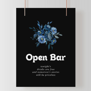 Königliche Marine Blau Florale Hochzeits-Open-Bar- Poster