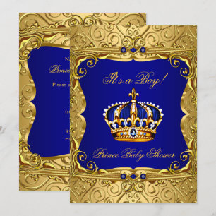 Königliche Marine Blau Goldene Krone Baby Shower E Einladung