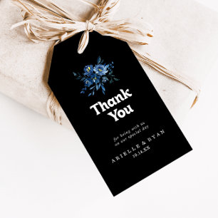 Königliche Marine Blaue Florale Hochzeits-Dankesch Geschenkanhänger