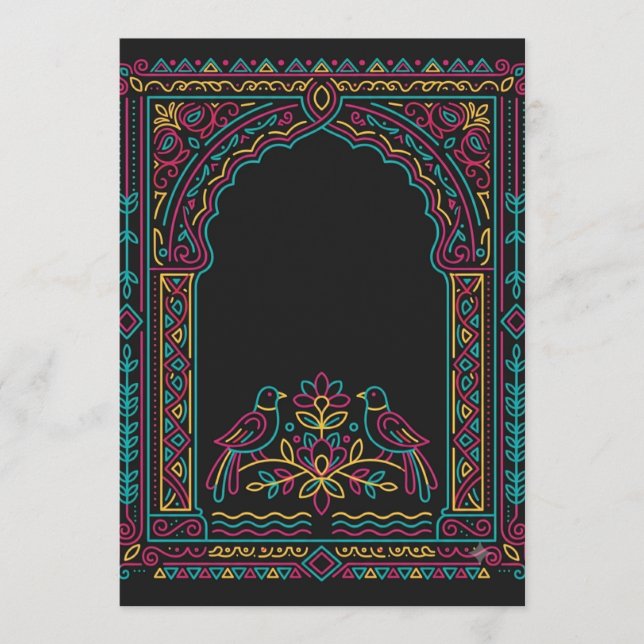 Königliche Mughal-Bogen-Hochzeitseinladung mit Zwi Programm (Vorderseite)