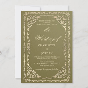 Königliche Olivgrün und Gold Hochzeit Einladung