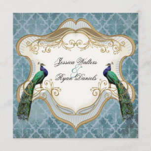 Königliche Pfau-Blau-Hochzeits-Einladung Einladung